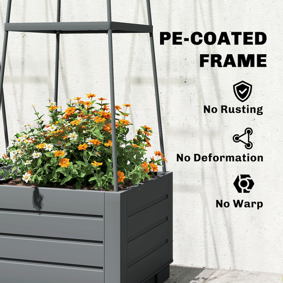 image 1 of Outsunny 2 Pack Raised Garden Bed with Trellis and Removable Drainage Tray | Grey | Grey