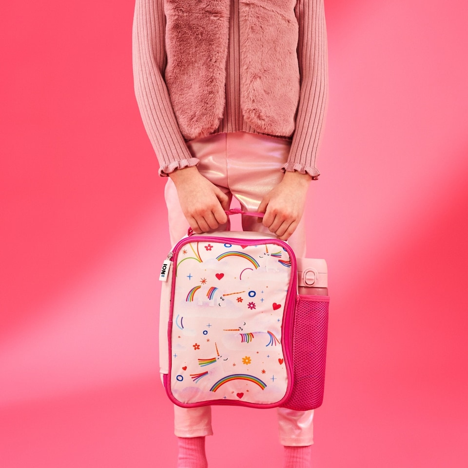 image 1 of Lunch Bag, Insulated, Medium | Pink | Unicorn Rainbows