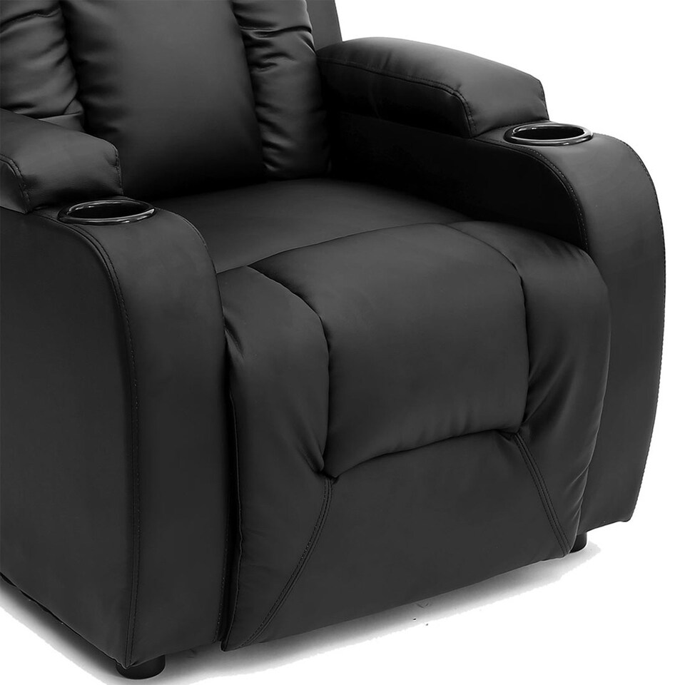 image 1 of Oscar Pushback Recliner Bonded Leather w Cupholders Chair | Black | Black | One Size