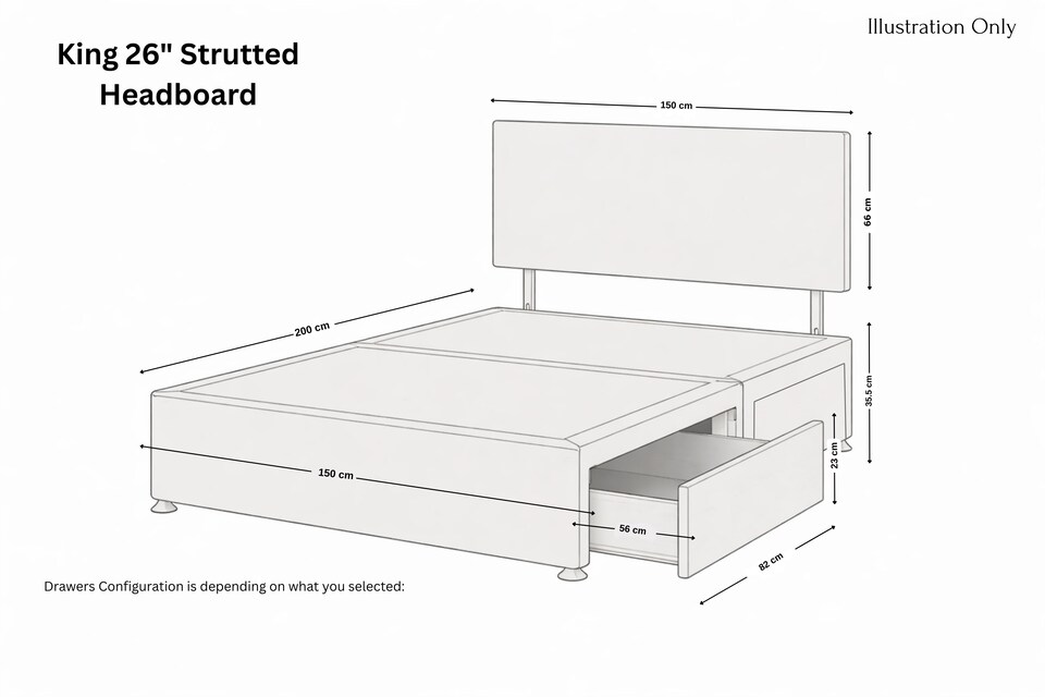 image 1 of Sloomy Kansas Cream Plush Divan Bed Base 2 Drawers Foot-End With 26" Strutted Headboard 5' King