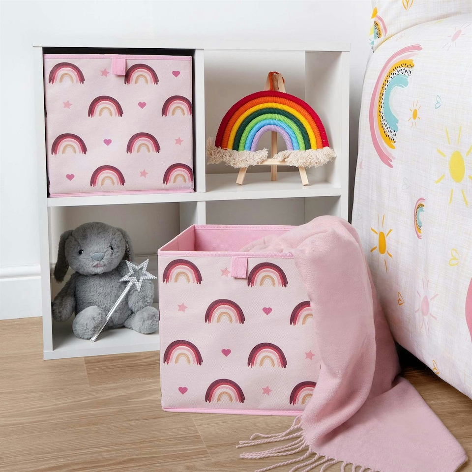 image 1 of OHS Kids 2 Pack Rainbow Print Folding Storage Cube Boxes, 27x27cm - Blush Pink