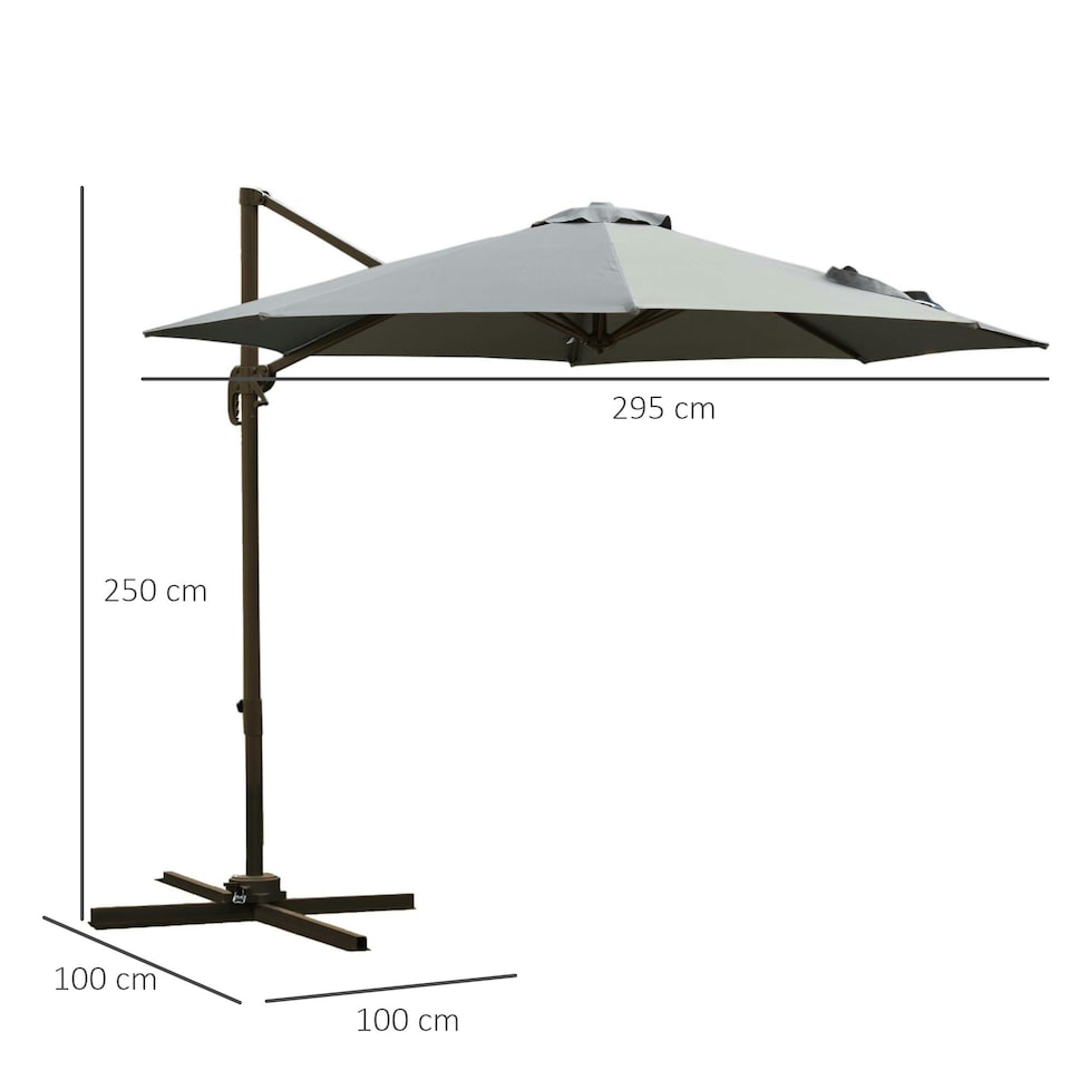 image 1 of Outsunny 3(m) Garden Banana Parasol Patio Cantilever Hanging Umbrella Dark Grey