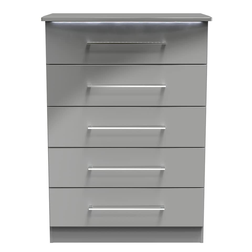 image 1 of Lyon 5 Drawer Chest of Drawers in Grey Gloss & Dusk Grey (Ready Assembled) | Grey | Grey Gloss & Dusk Grey
