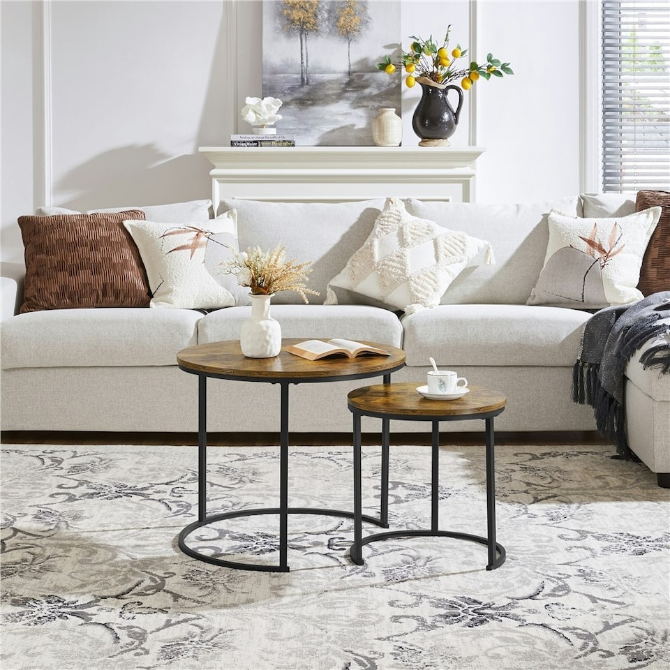 image 1 of Yaheetech Round Nesting End Table Set with Metal Base Grey