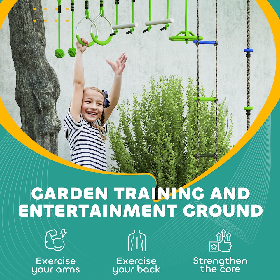 image 1 of AIYAPLAY Obstacle Course for Kid with 10 Piece Slackline Kit, Green