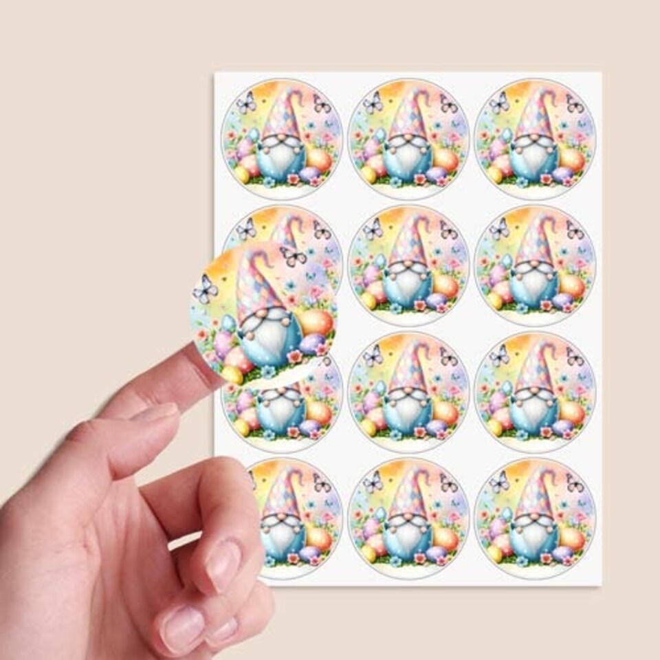 image 1 of Easter Gonk Round Stickers 60mm - Sheet of 12