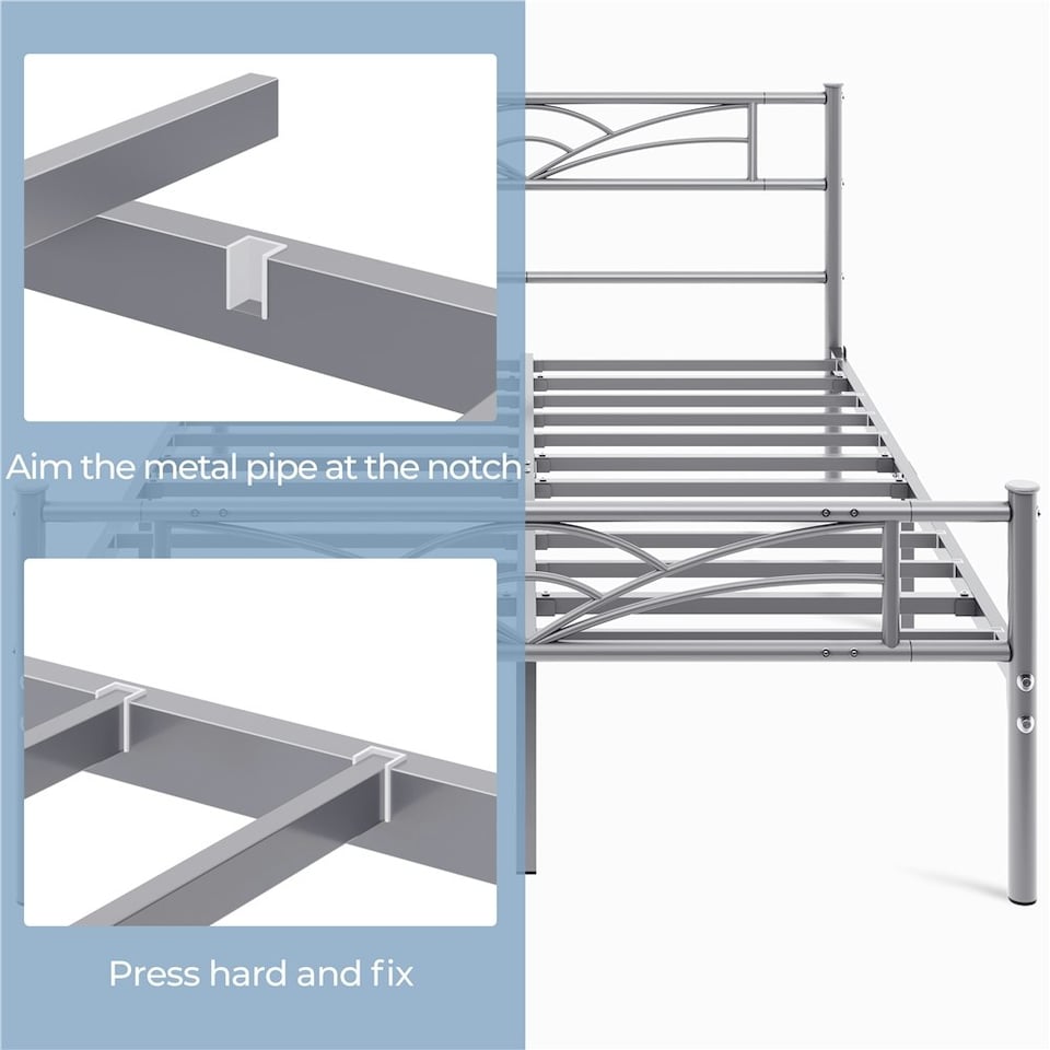 image 1 of Yaheetech Metal Platform Bed Frame with Cloud-inspired Design Headboard Antique Silver, 4ft6 Double