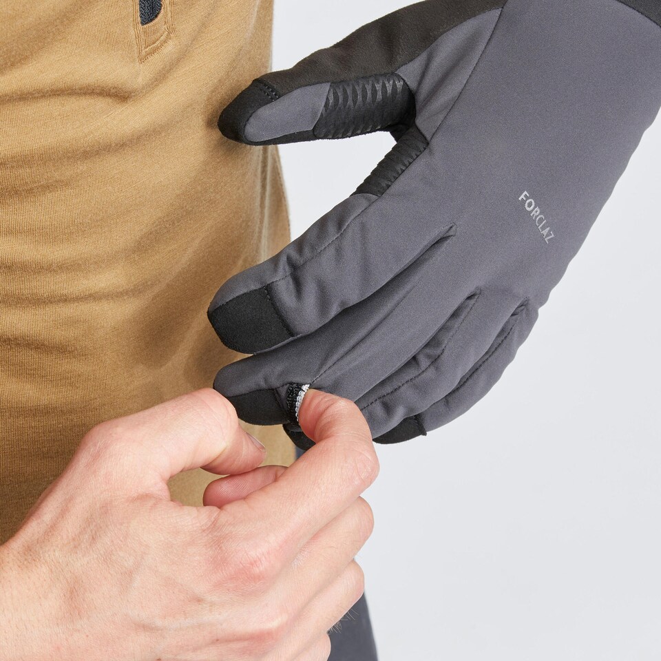 image 1 of Decathlon Adults’ windproof tactile trekking gloves, MT900 - Grey