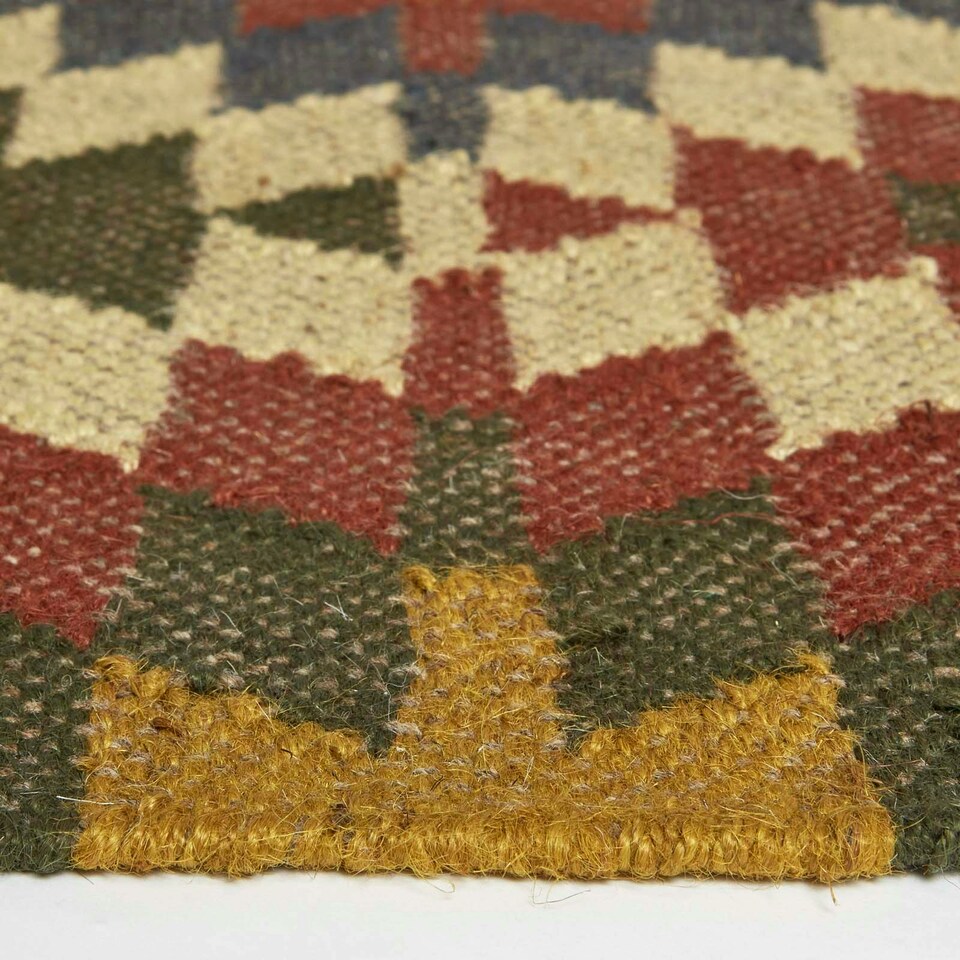 image 1 of Homescapes Lucea Orange and Blue Kilim Runner Wool Rug - 80 x 180 cm