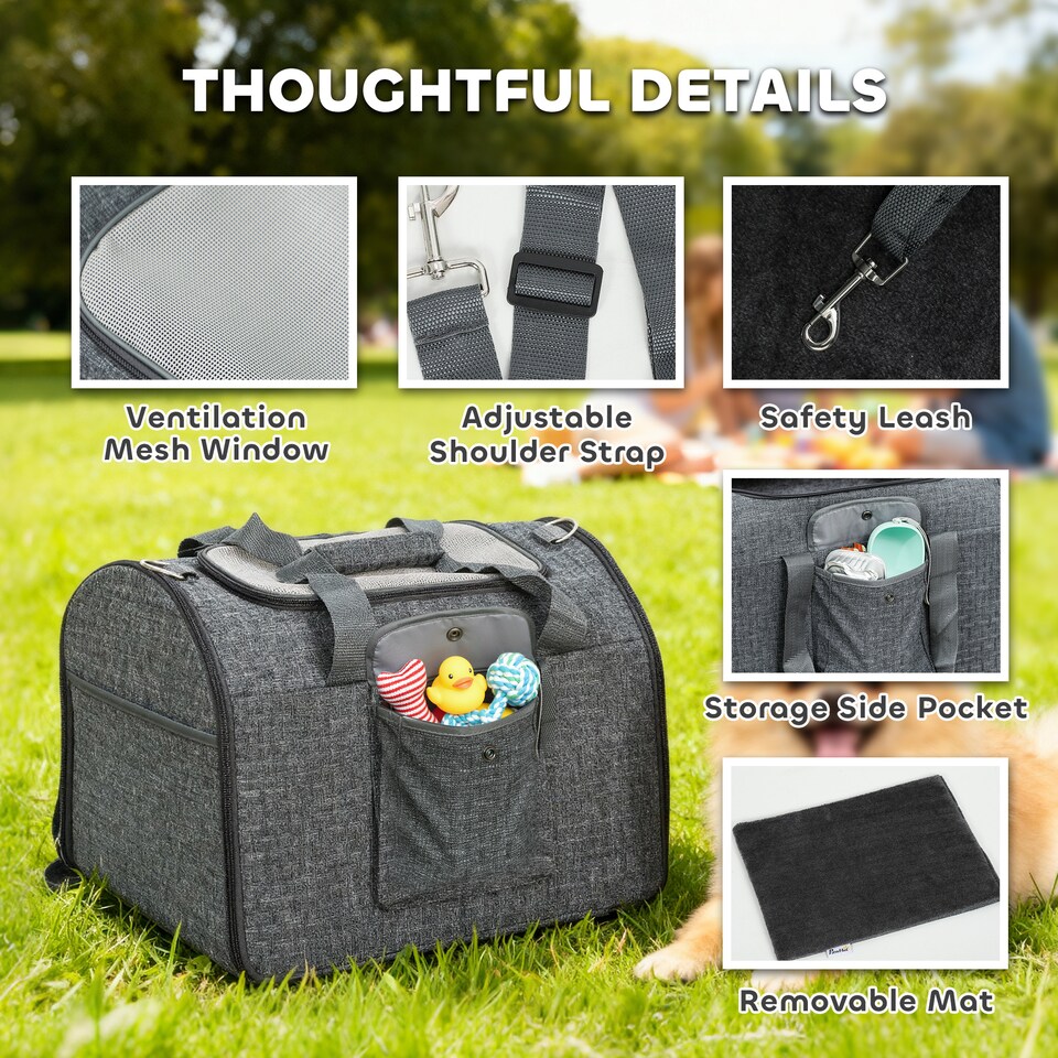 image 1 of PawHut Soft Sided Cat Carrier Bag, Foldable Portable Pet Carrier for Small Dog, Puppy, Cats Up to 10kg, with Adjustable Shoulder Strap & Removable Mat, Collapsible Cat Basket Airline Approved
