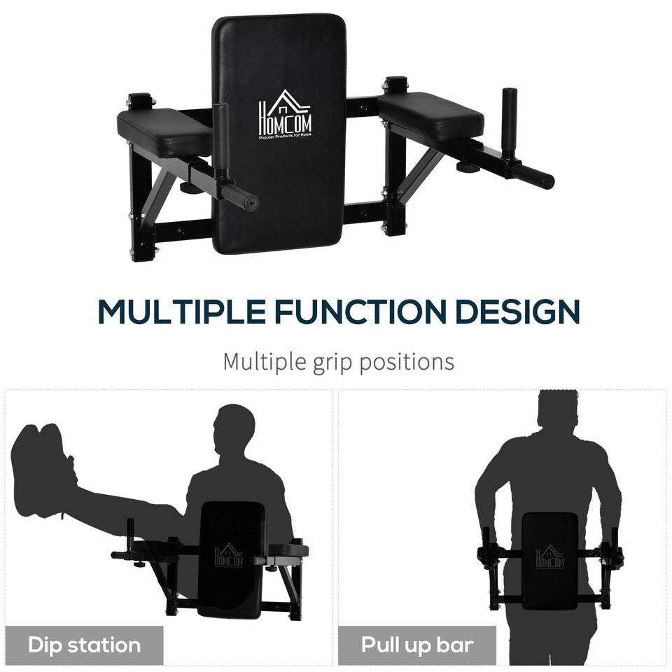 image 1 of HOMCOM Gym Rack Dip Station Wall Mounted AB Knee Leg Raise Pull Up Fitness Chin