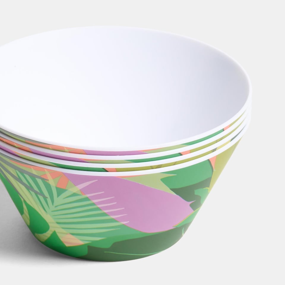 image 1 of OHS Summer Print Plastic Picnic Bowls Set of 4 Lightweight Outdoor
