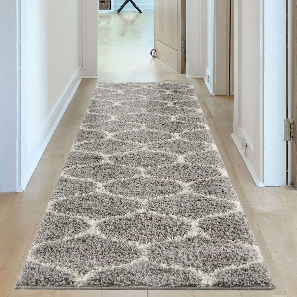 image 1 of The Rugs Moroccan Collection Soft High Pile Shaggy Trellis Floor Rugs and Runners Living Room