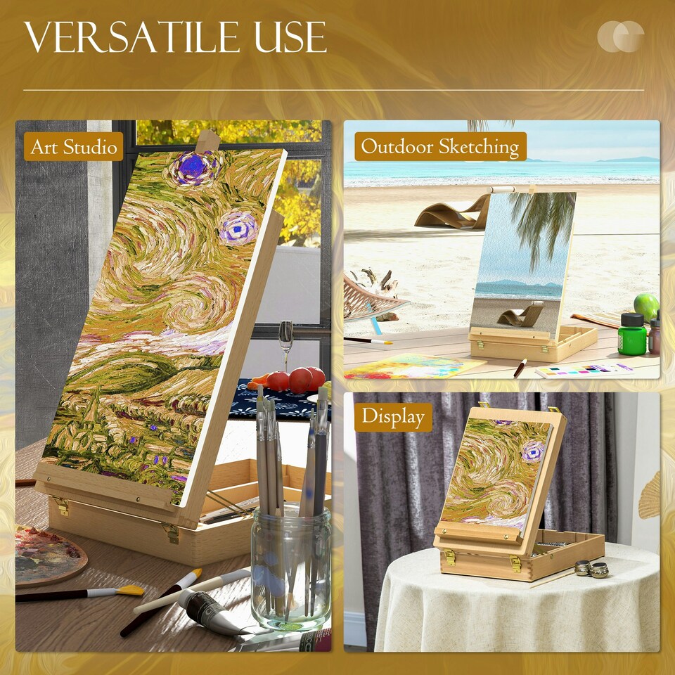 image 1 of Vinsetto Wooden Table Easel Box Hold Canvas up to 61cm Adjustable Sketch Board Yellow