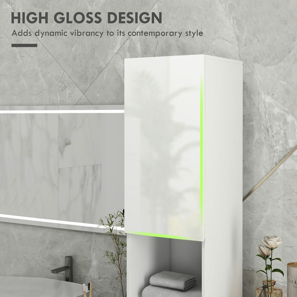 image 1 of kleankin High Gloss Bathroom Storage Cabinet Adjustable Shelves White