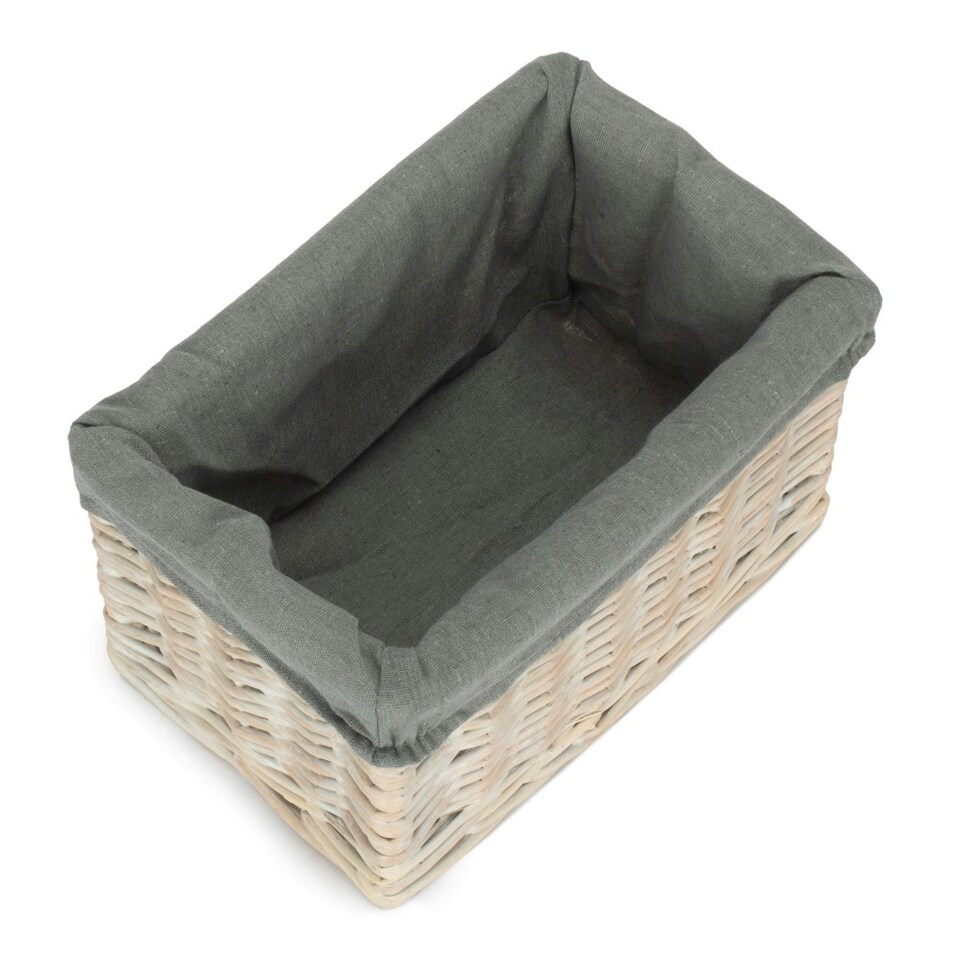 image 1 of White Wash Grey Lined Open Storage Basket Small | Grey | Grey