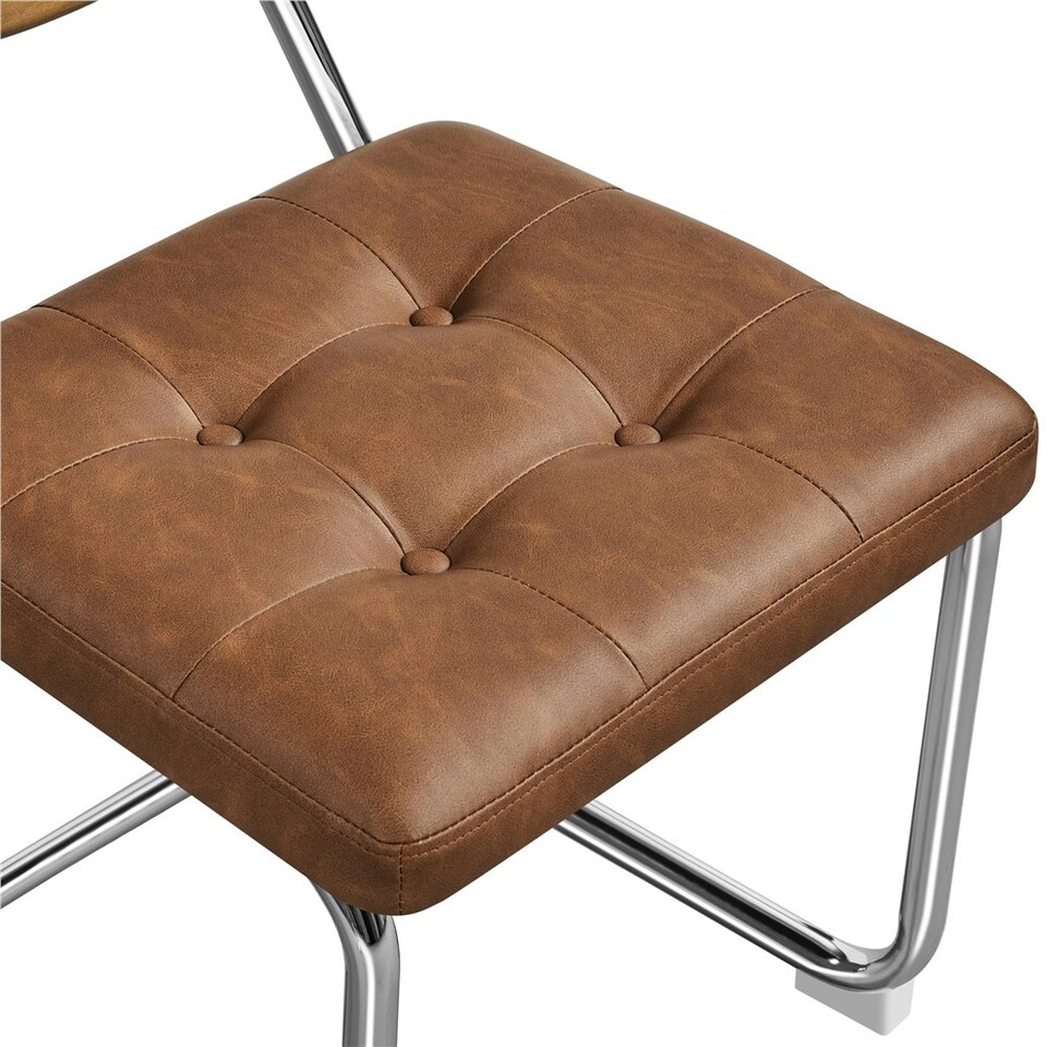 image 1 of Yaheetech Mid-Century Modern Dining Chairs with Mesh Rattan Back, Set of 2 Brown | Retro Brown