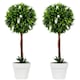 image 1 of HOMCOM Set of 2 Potted Artificial Plants Ball Tree with Flowers, Pink