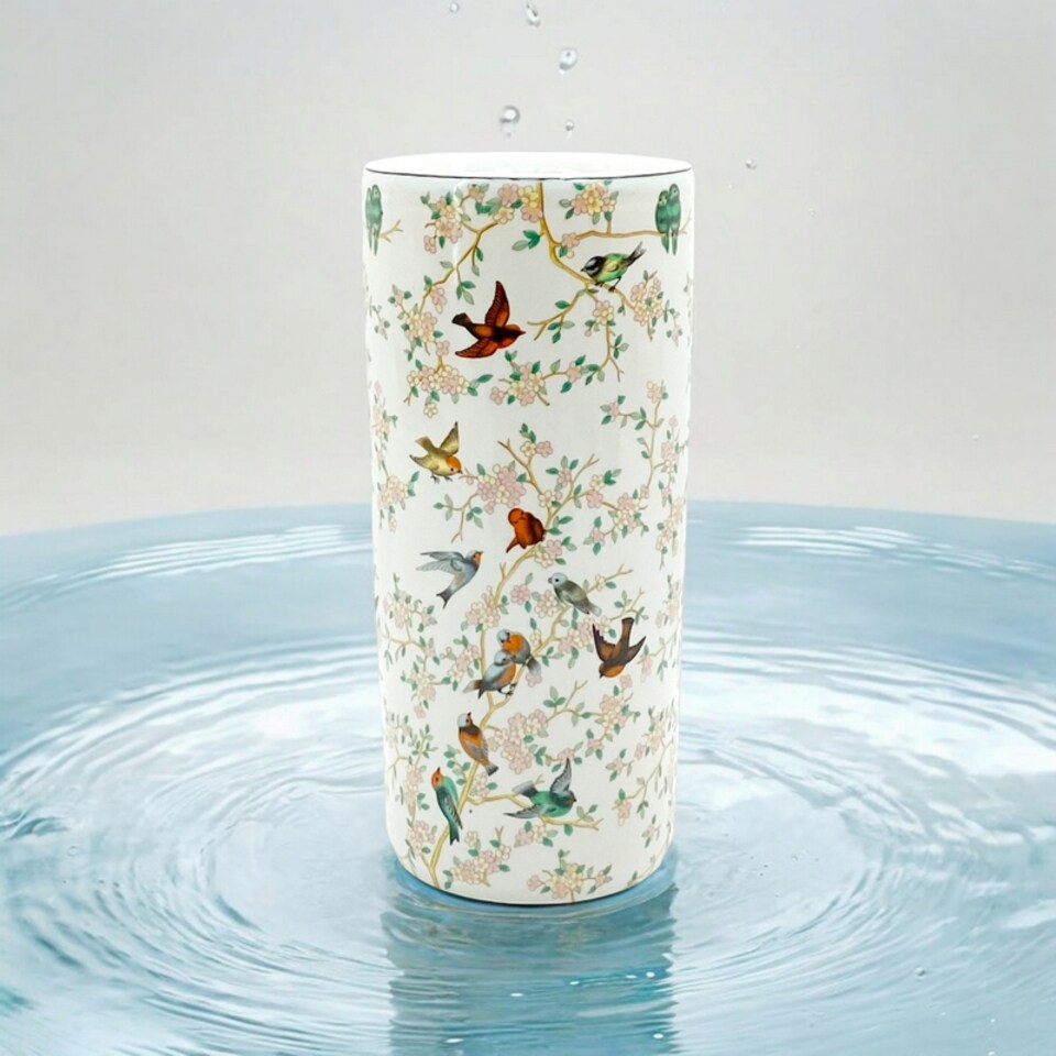 image 1 of 18 Inch Round Birds & Floral Umbrella Stand - Vase - L20 x W20 x H46 cm