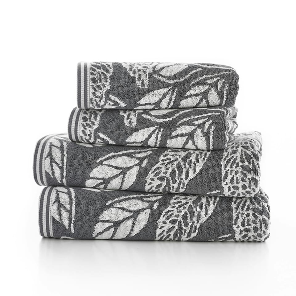 image 1 of Mixed Leaves 100% Cotton 550gsm Supersoft Towels Grey | Grey | Hand towel
