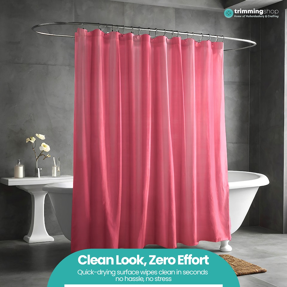image 1 of Hot Pink Mould & Mildew Resistant Shower Curtain with 12 Hooks - 180x180cm