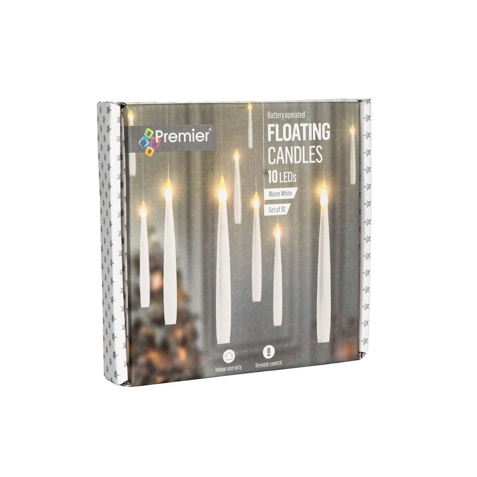 image 1 of Set of 10 15cm Floating White LED Battery Candles in Warm White with Remote Control
