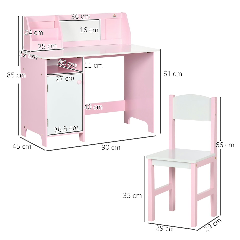 image 1 of HOMCOM 2 PCs Childrens Table and Chair Set w/ Whiteboard Storage - Pink 