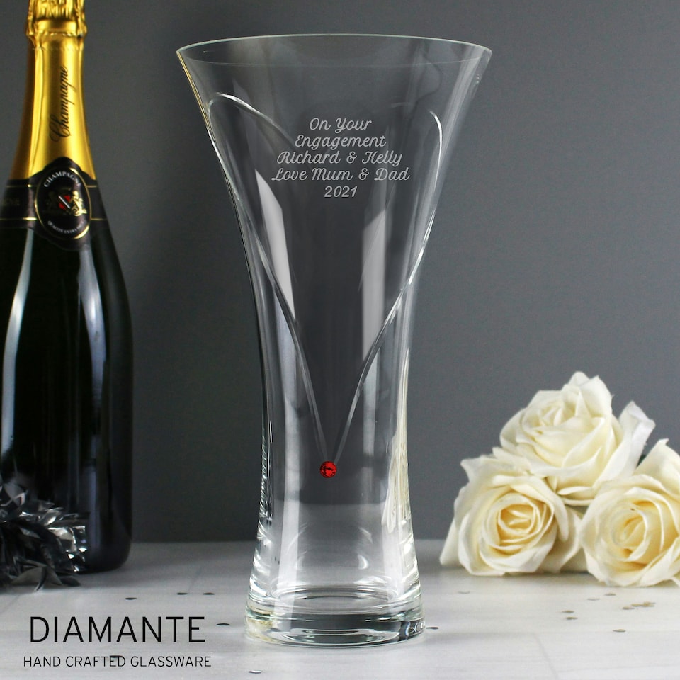 image 1 of Personalised Large Hand Cut Ruby Diamante Heart Vase Clear