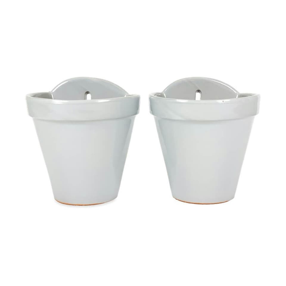 image 1 of Verano Spanish Ceramics Pastel Set of 2 Hanging Plant Pots - 21.5cm Grey Grey