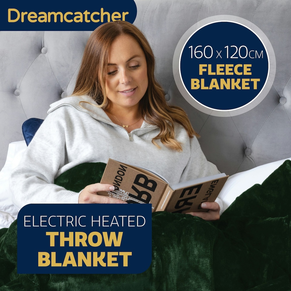 image 1 of Dreamcatcher Green Soft Microfleece & Sherpa Electric Blanket Heated Throw 160x120cm | Green | Green | One Size | 1