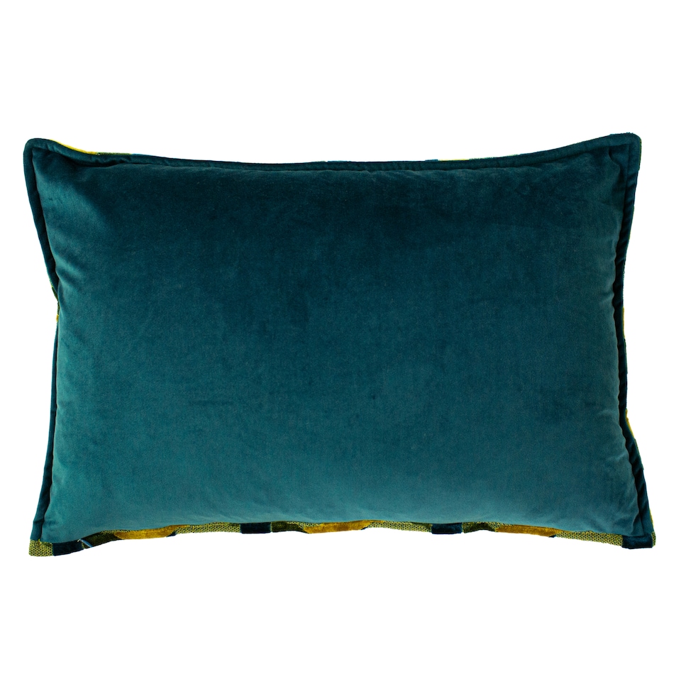 image 1 of Paoletti Delano Velvet Jacquard Cushion, Teal/Gold, 40 x 60cm