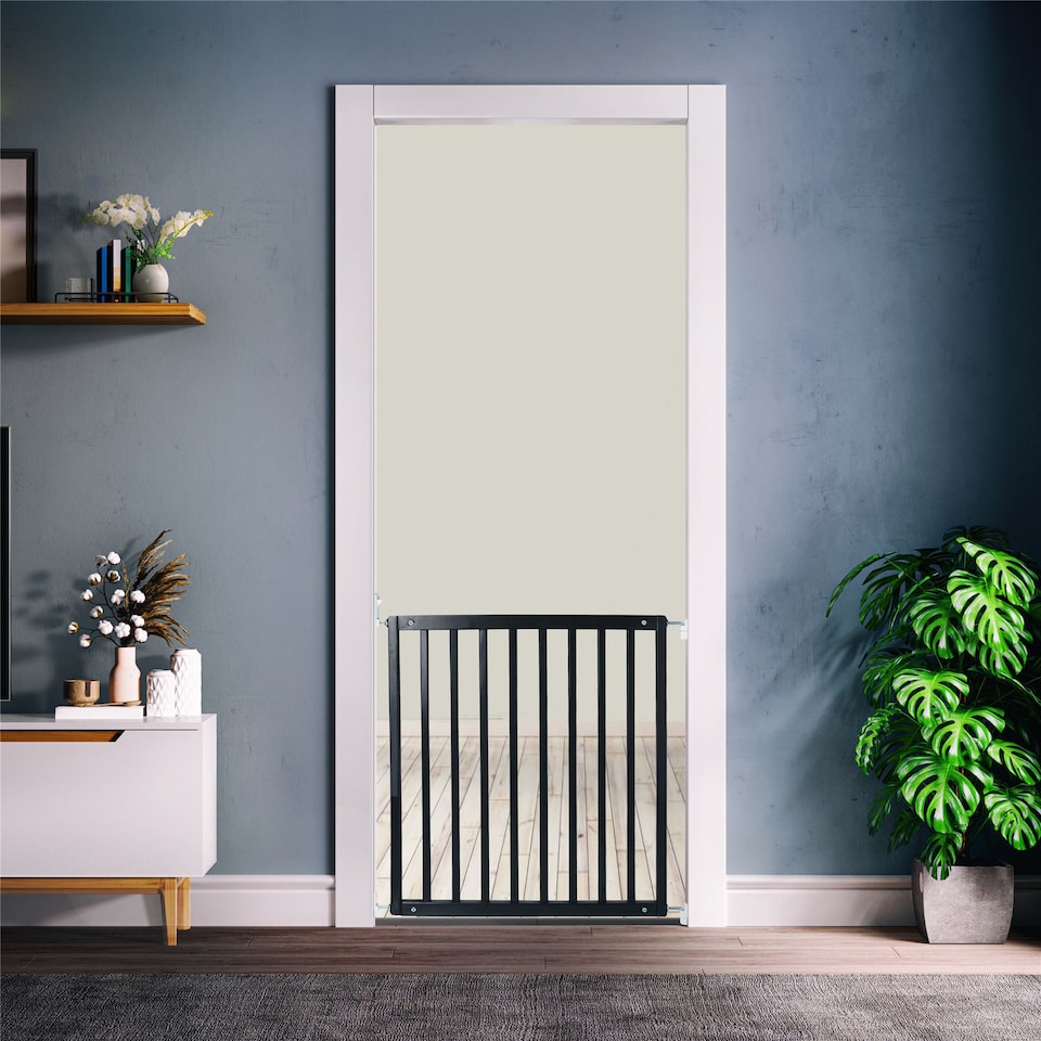 image 1 of Safetots Simply Secure Wooden Gate, 72cm - 79cm, Black, Wooden Stair Gate, Screw Fit Baby Gate, Safety Barrier