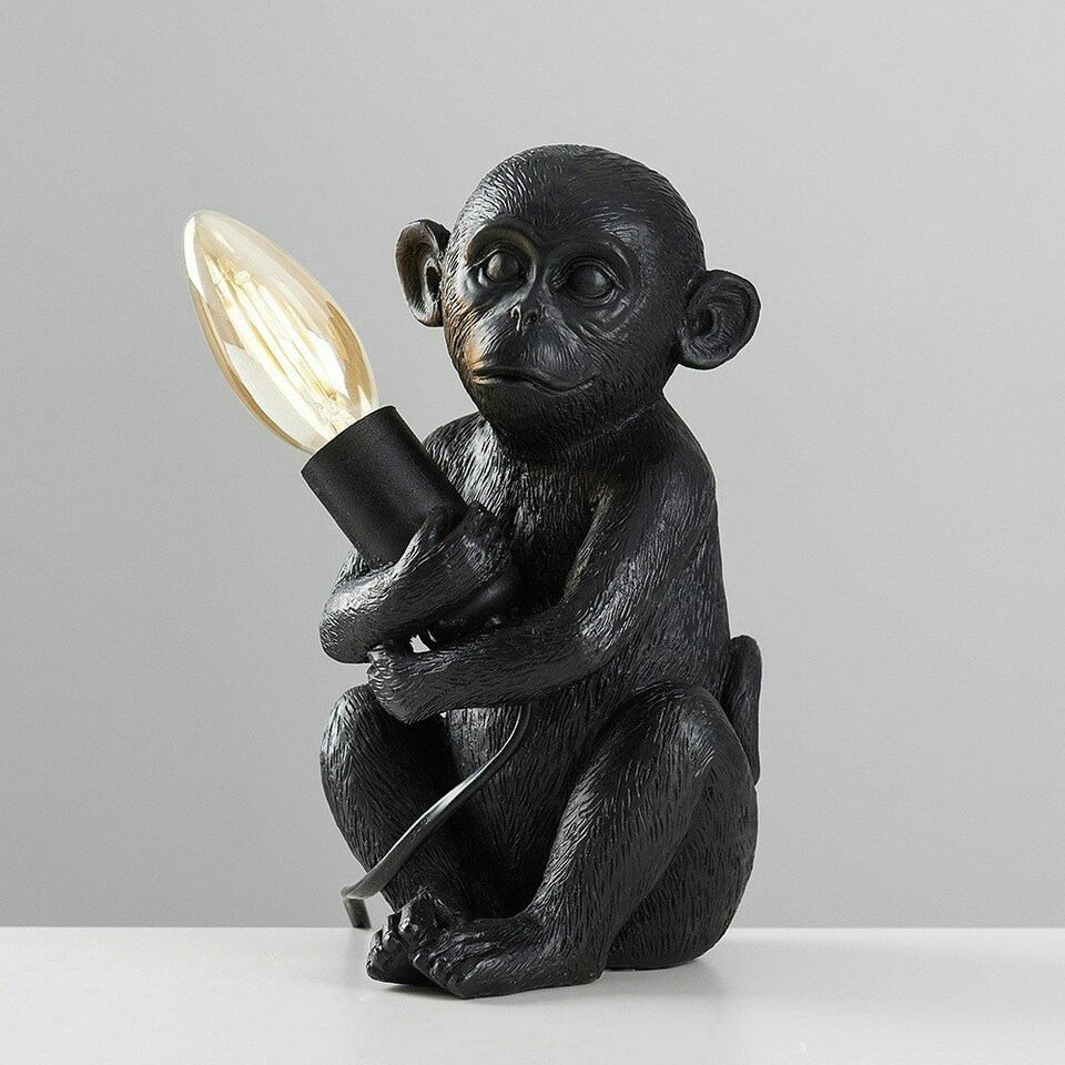 image 1 of ValueLights Monkey Animal Quirky Modern Black Painted Table Lamp
