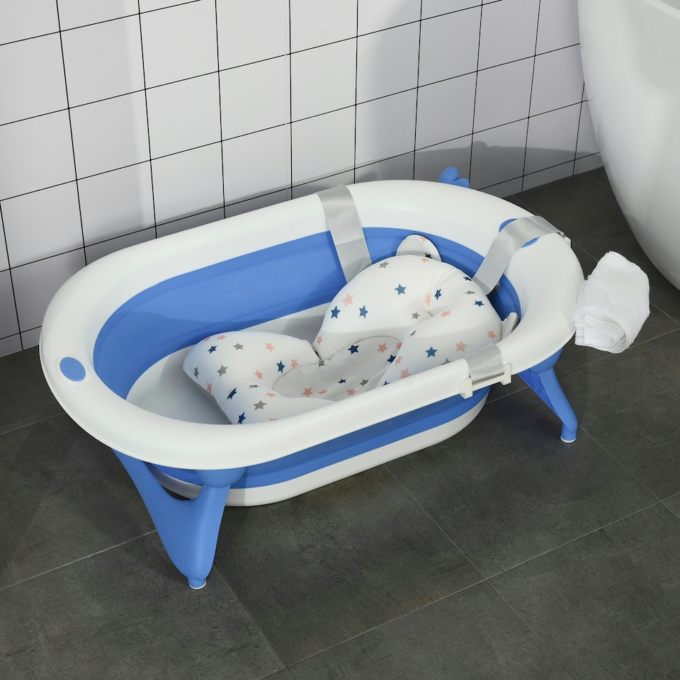image 1 of HOMCOM Foldable Baby Bath Tub Ergonomic with Temperature-Induced Water Plug