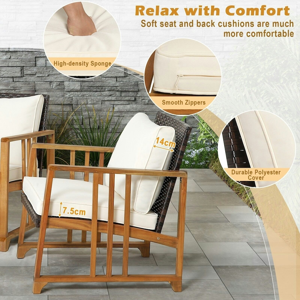 image 1 of COSTWAY 4 PCS Outdoor Patio Rattan Chair Table Set w/Cushions