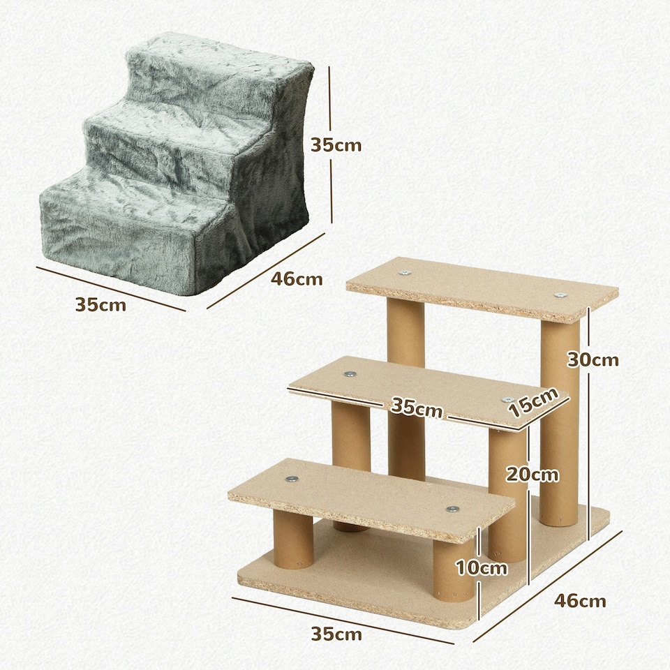 image 1 of PawHut Three-Step Portable Dog Stairs with Washable Plush Cover, for Small Pets