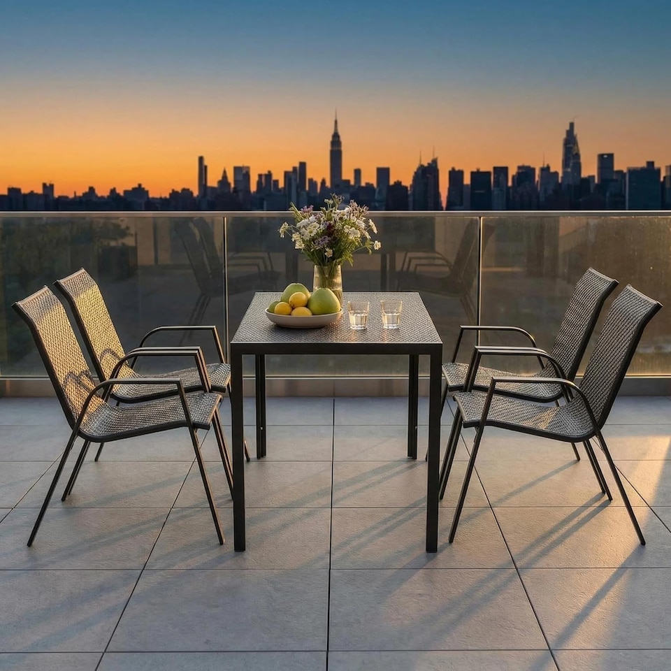 image 1 of Alivio 5 Piece Outdoor Patio Dining Table Set, Modern Metal Garden Furniture with 4 Chairs for Backyard, Terrace & Balcony
