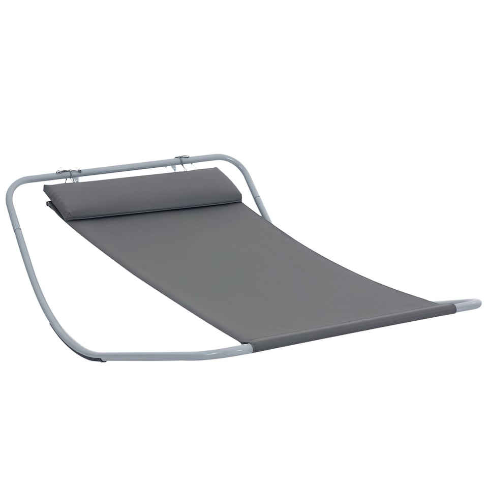 image 1 of Outsunny Rocking Sun Lounger, Single Garden Lounger Sunbed with Headrest Pillows, Texteline Outdoor Rocking Chair Swing Hammock Daybed with Metal Frame for Patio, Terrace, 212 x 132 x 66 cm, Grey