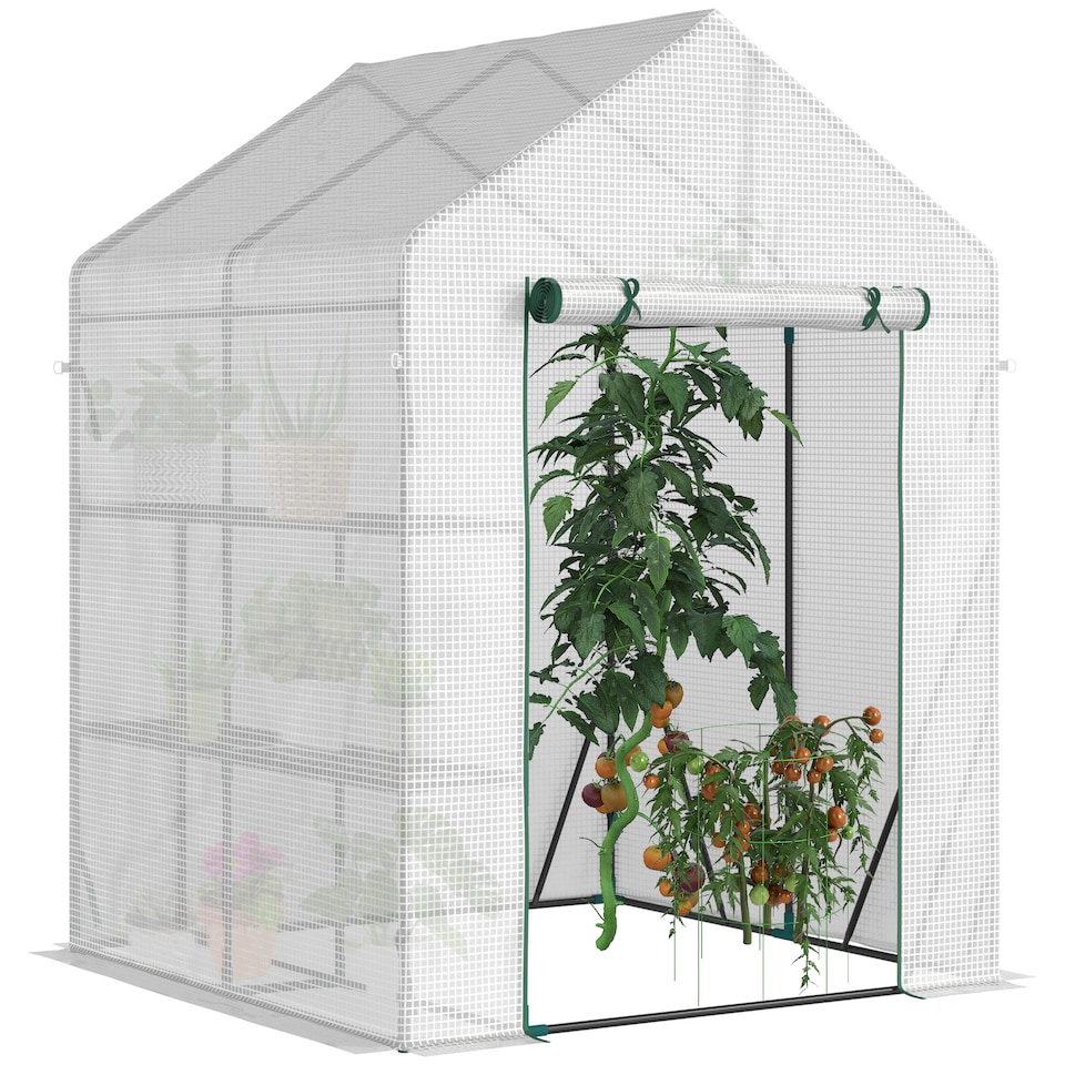 image 1 of Outsunny Greenhouse for Outdoor, Portable Gardening Plant Grow House w Shelf