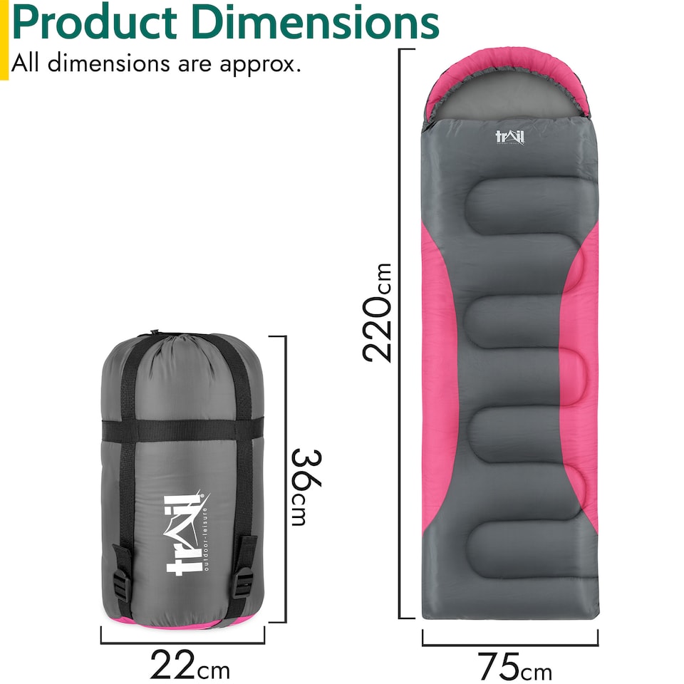 image 1 of Adult Sleeping Bag 3 Season Single Person Warm Hood Carry Bag Trail Alpine 252 | Pink | Single | 1