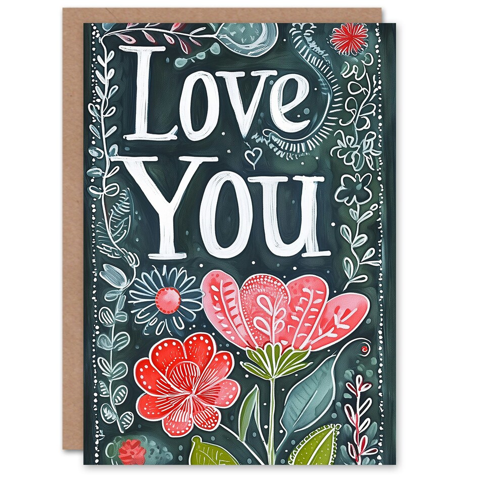 image 1 of Love You Floral Folk Dark Anniversary Valentines Her Wife Card