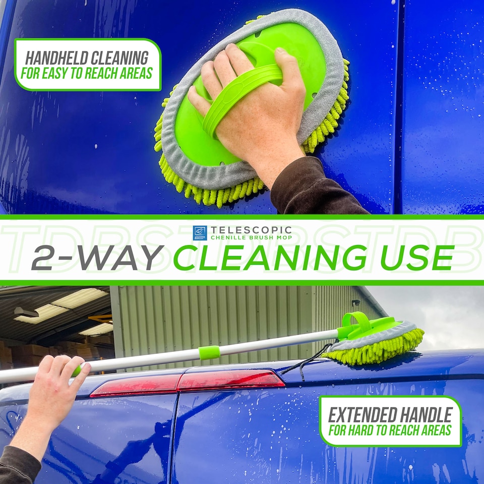 image 1 of Microfibre Chenille Car Cleaning Brush Refills Window Cleaner Compatible with Telescopic Car Washing Kit | Green | Green | 2