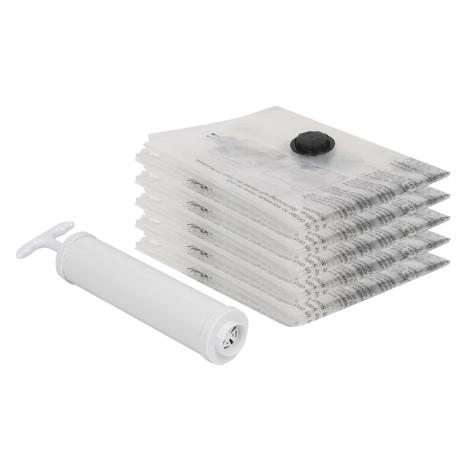 image 1 of Harbour Housewares Vacuum Storage Bags with Hand Pump - Medium (50 x 70cm) - White - Pack of 5 | White | White