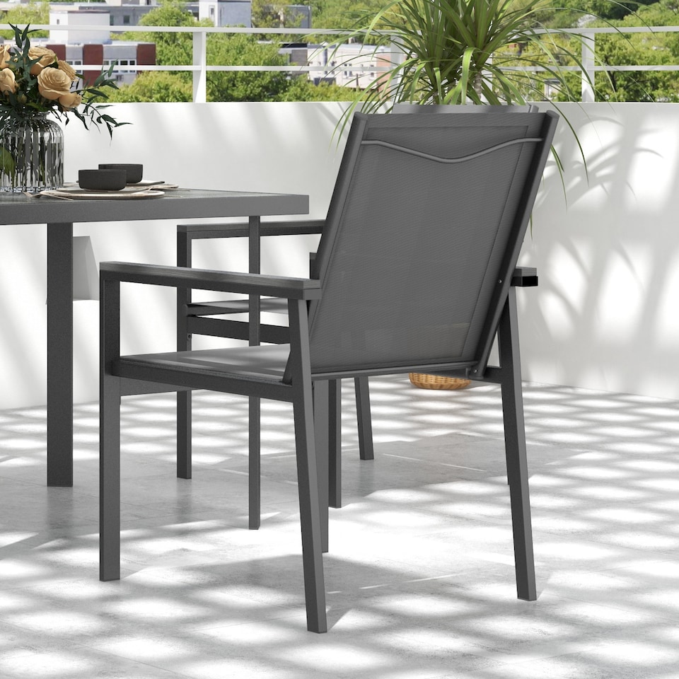 image 1 of Outsunny 5 Piece Garden Dining Set, Outdoor Table and 4 Chairs, Grey