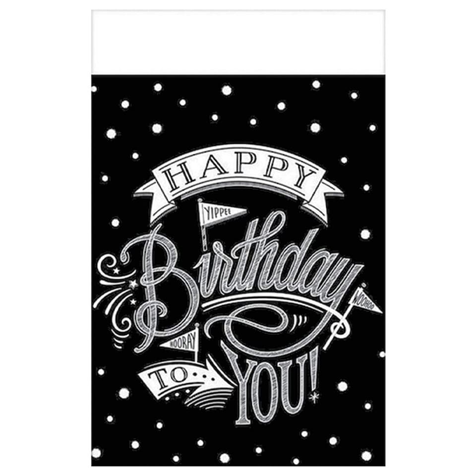 Amscan Happy Birthday To You Plastic Party Table Cover - Black/White - One Size