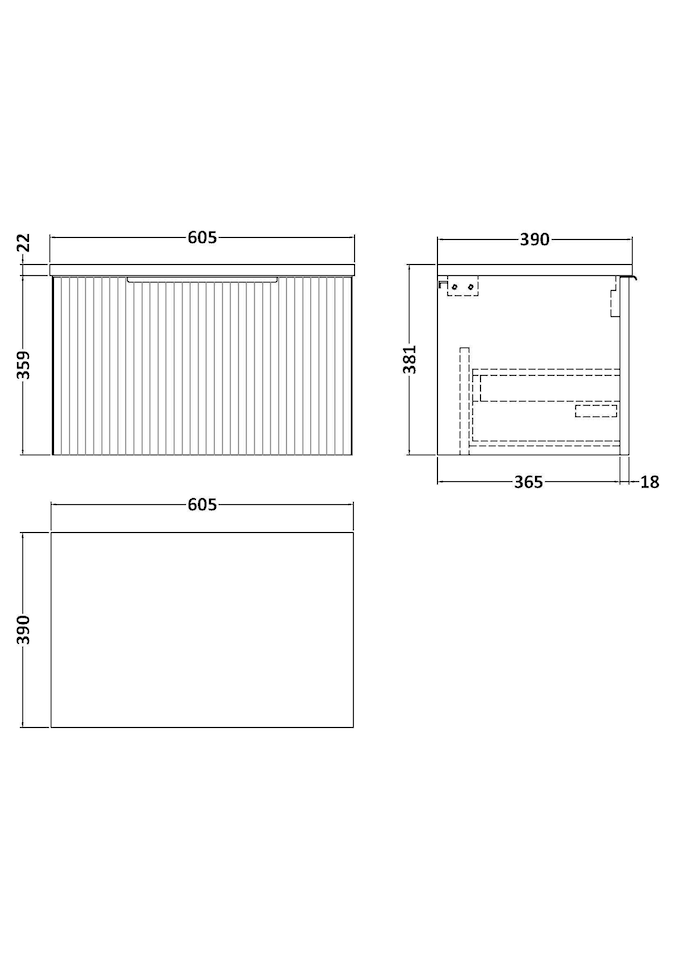 image 1 of Balterley Tixall Fluted 1 Drawer Wall Hung Vanity Unit with Laminate Worktop, Satin White, 600mm