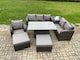 image 1 of Fimous Rattan Outdoor Furniture Garden Dining Set Patio Height Adjustable Rising lifting Table Reclining Chair Sofa With Side Tables 2 Big Footstool Dark Grey Mixed