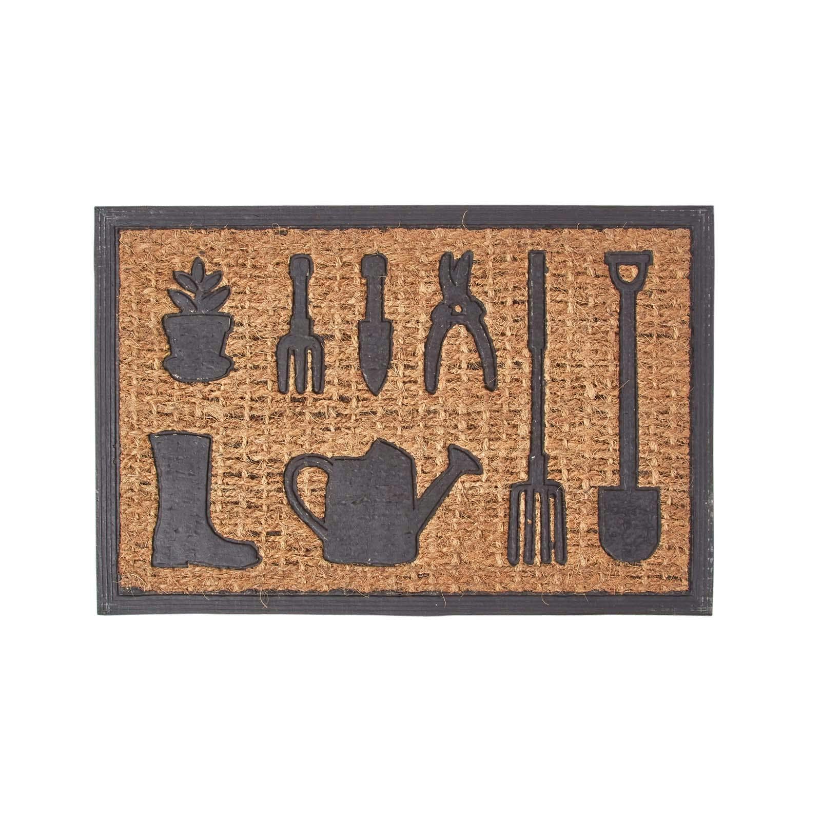 Homescapes Garden Tools Rubber & Coir Doormat in Black | Size: 40 cm x 60 cm