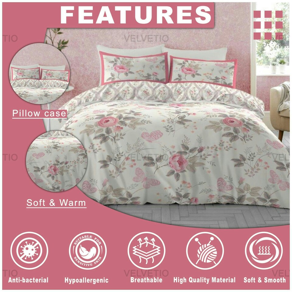 image 1 of VELVETIO Pandora Complete Duvet Cover Set with Fitted Sheet Printed Bedding Quilt Cream | King