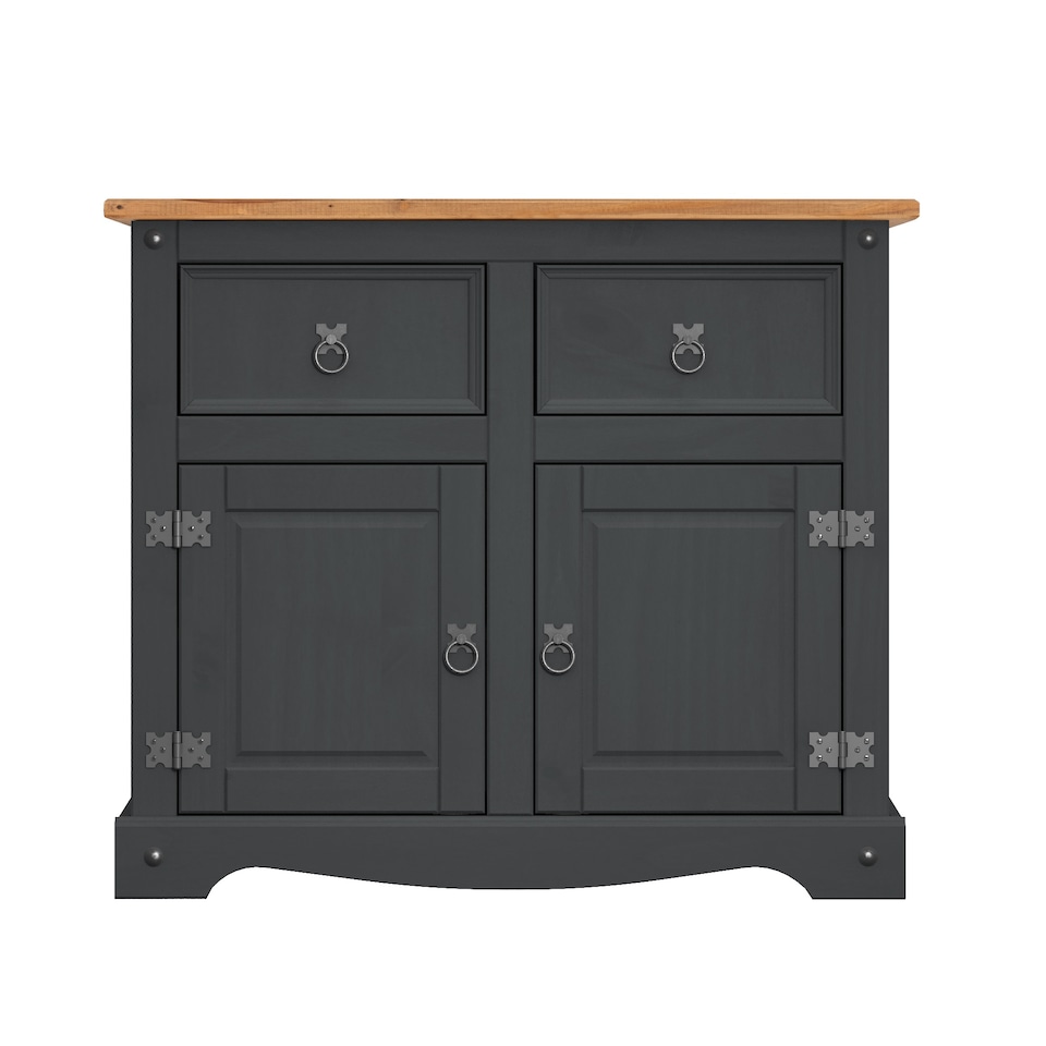 image 1 of Mercers Furniture Corona Charcoal 2 Door 2 Drawer Sideboard Cabinet Cupboard Solid Wood Pine Wooden Dark Grey with Mexican Styling